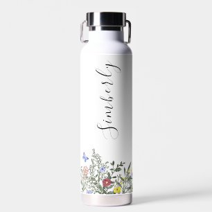 Niedlich, modern und blumenweiß und Lila Trinkflasche