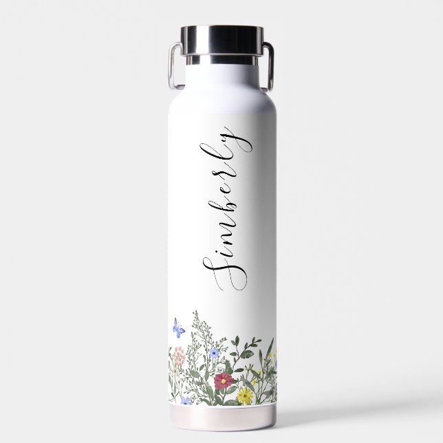 Niedlich, modern und blumenweiß und Lila Trinkflasche (Vorne)