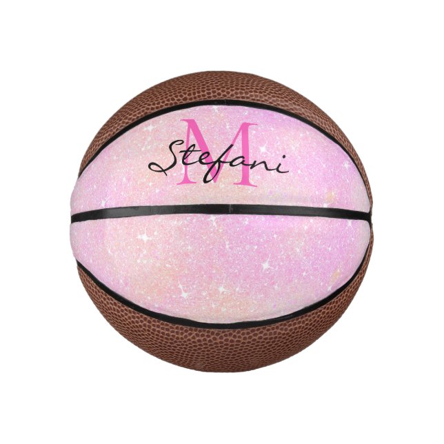 Niedlich Modern Unicorn Rosa Imitate Glitzer Monog Mini Basketball (Vorderseite)