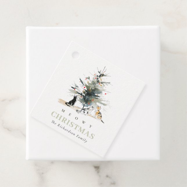 Niedlich Moderne Aquarellfarbe Weihnachtsbaumkatze Geschenkanhänger (Beispiel)