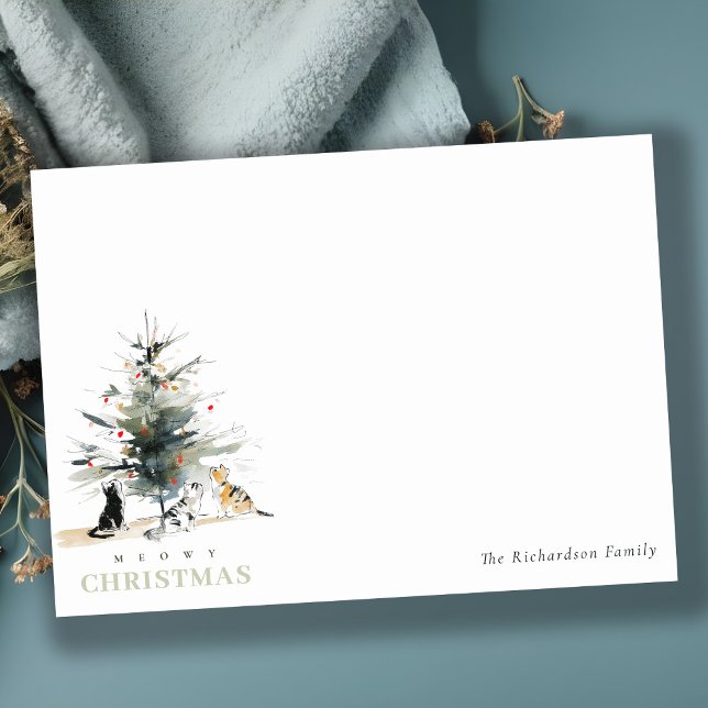 Niedlich Moderne Aquarellfarbe Weihnachtsbaumkatze Mitteilungskarte (Von Creator hochgeladen)