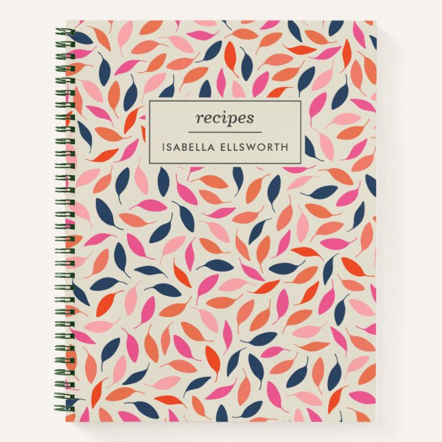 Niedlich Moderne Blätter Rosa Blau Personalisiert  Notizbuch (Vorderseite)