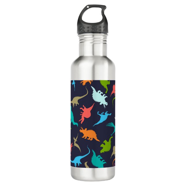 Niedlich-Moderne bunte Fun Dinosaurier Kindermuste Edelstahlflasche (Vorderseite)