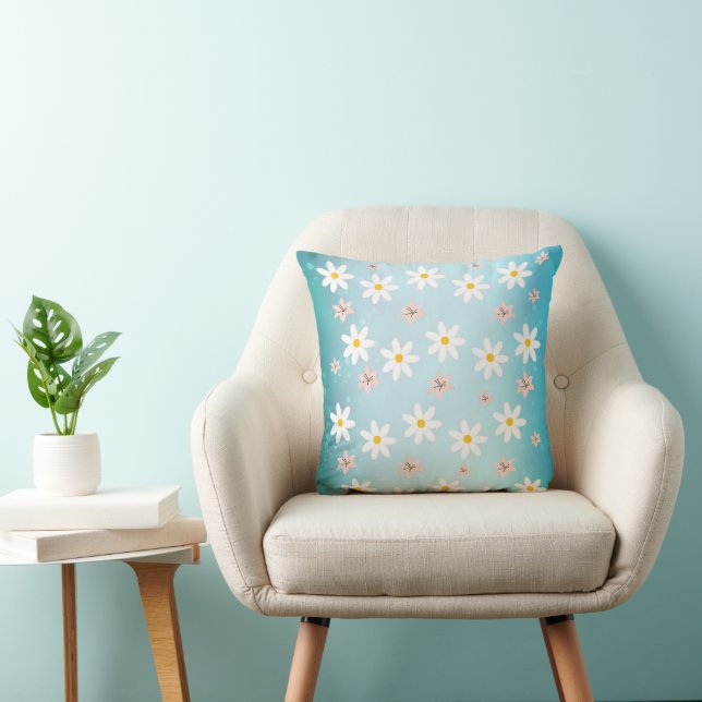 Niedlich Moderne Daisy Lilie Blume Rustikal nahtlo Kissen (Stuhl )