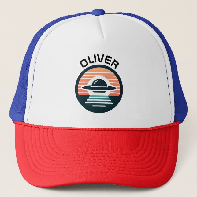 Niedlich Moderne einfache Ufo-Illustration bei Sun Truckerkappe (Vorderseite)