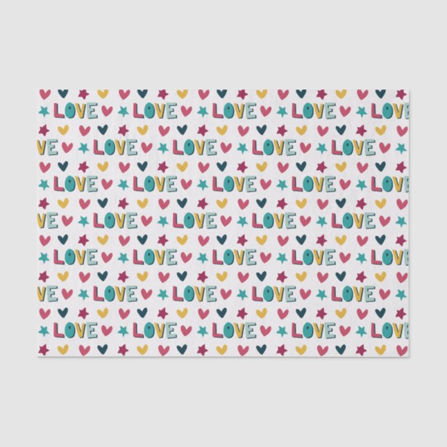 Niedlich Moderne farbenfrohe Liebe und Herzmuster Seidenpapier (Vorderseite)