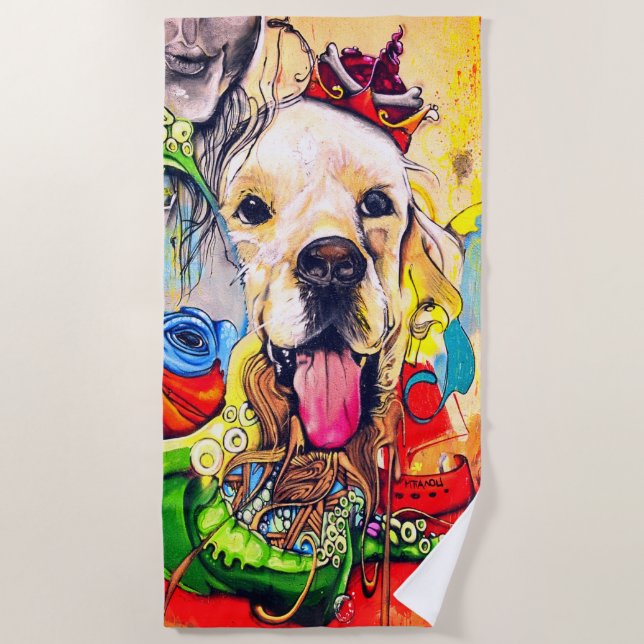Niedlich Moderne Goldene Retriever Street Art Strandtuch (Vorderseite)