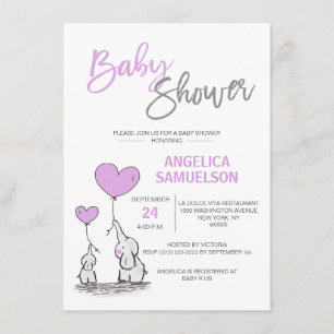 Niedlich moderne LAVENDER Mommy Elephant & Baby Du Einladung