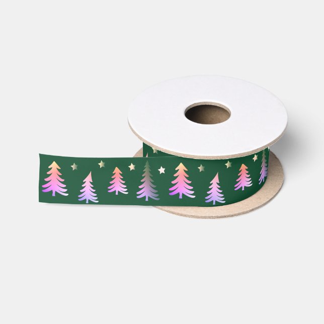 Niedlich Moderne Winterrosa Bäume Weihnachten Grün Satinband (Spule)