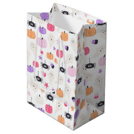 Niedlich Moderner lila Kürbis und SpinnenHalloween Mittlere Geschenktüte
