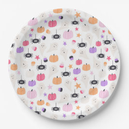 Niedlich Moderner lila Kürbis und SpinnenHalloween Pappteller