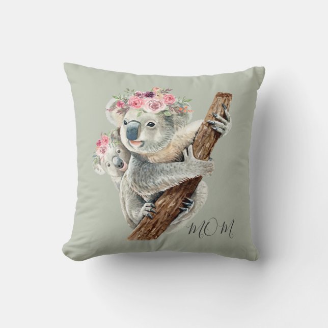Niedlich Modernes Aquarell Floral Koala Personalis Kissen (Vorderseite)