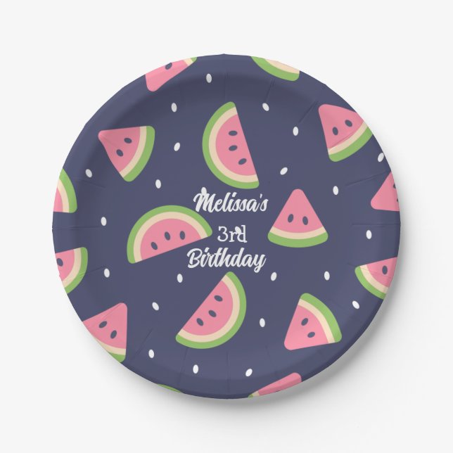 Niedlich Modernes blaues Wasser Wassermelone Pappteller (Vorderseite)
