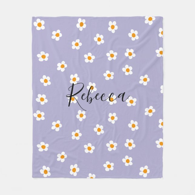 Niedlich Modernes Daisy Muster Lila Personalisiert Fleecedecke (Vorderseite)