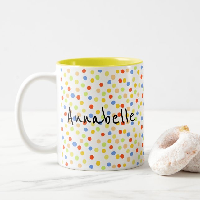 Niedlich-Modernes Drehbuch Polka Dot Zweifarbige Tasse (Mit Donut)