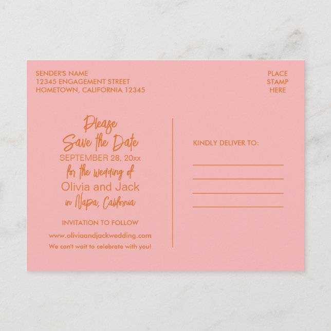 Niedlich Modernes Minimalistisches Orange Pink Sav Postkarte (Rückseite)
