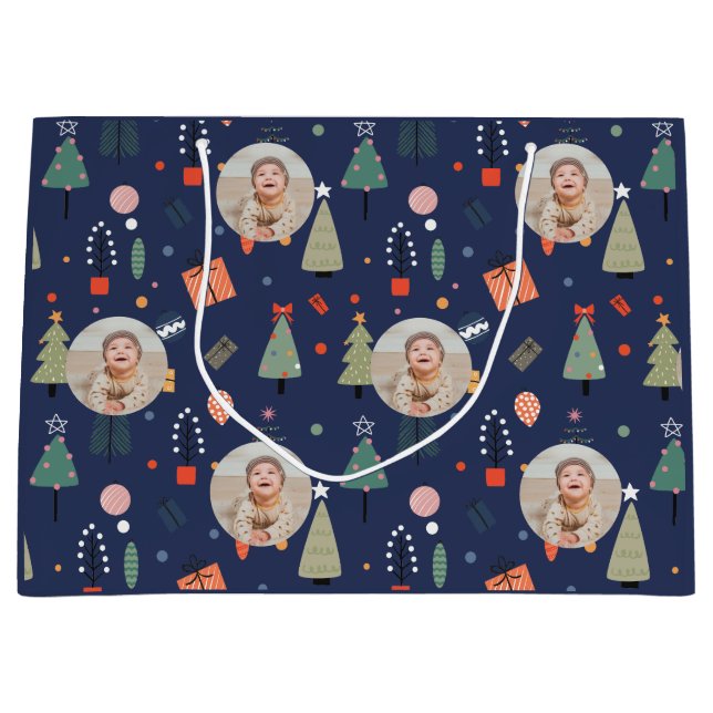 Niedlich Modernes Navy Funny Christmas Foto Große Geschenktüte (Vorderseite)