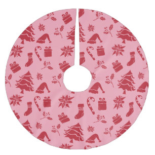 Niedlich Modernes Rosa Rotes Weihnachtsmuster Polyester Weihnachtsbaumdecke