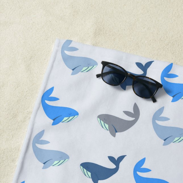 Niedlich Modernes Whale Illustriertes Muster Blau Strandtuch (Beispiel)