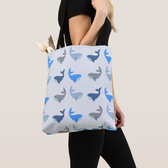 Niedlich Modernes Whale Illustriertes Muster Blau Tasche (Von Nahem)