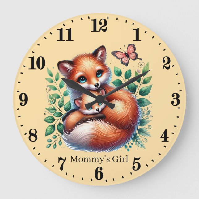 Niedlich Mommy's Girl-Fuchs geben den Namen Große Wanduhr (Vorderseite)