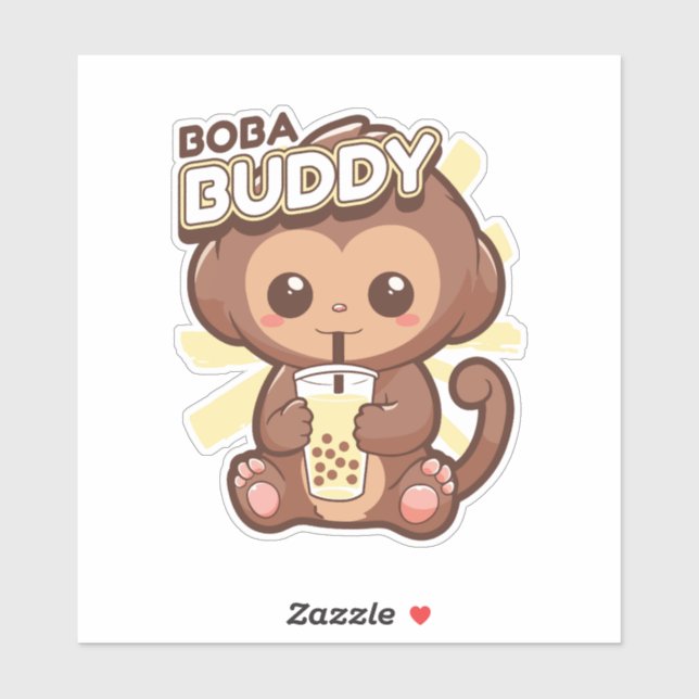 NIEDLICH MONKEY DRINKING BOBA TEA AUFKLEBER (Blatt)