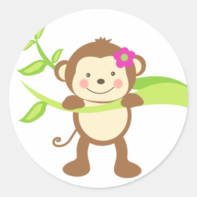 Niedlich Monkey.png Runder Aufkleber (Vorderseite)