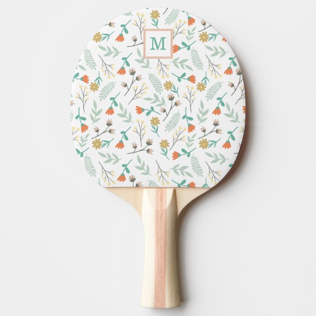 Niedlich Monogram Girly Dainty Pastel Floral Tischtennis Schläger (Vorderseite)