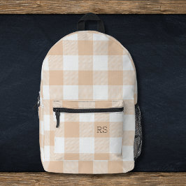 Niedlich Monogram Initials Peach Gingham Buffalo K Bedruckter Rucksack
