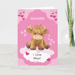 Niedlich Moo Highland Cow Valentine Feiertagskarte