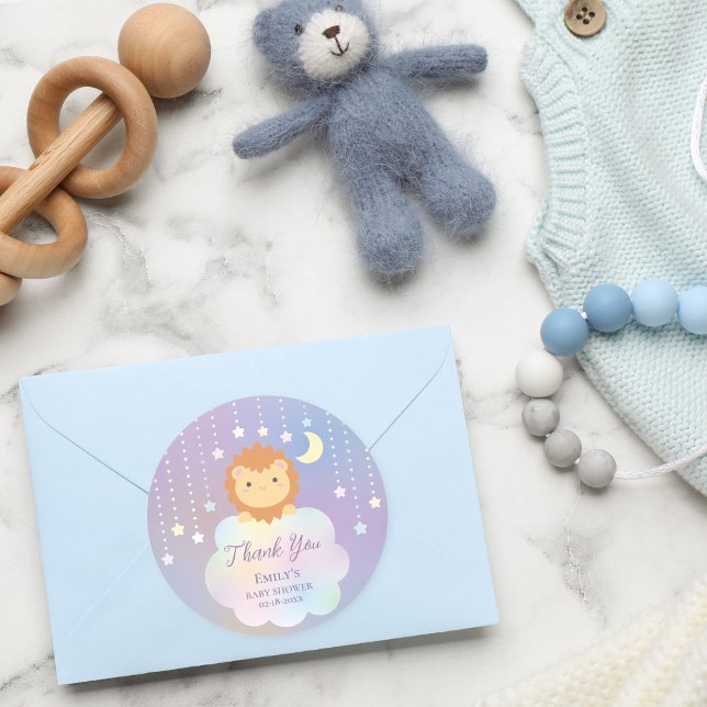 Niedlich Moon and Stars Lion Cub Baby Dusche Viele Runder Aufkleber (Von Creator hochgeladen)