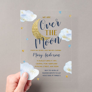 Niedlich Moon Navy Blue and Gold Glitzer Baby Dusc Acryleinladungen