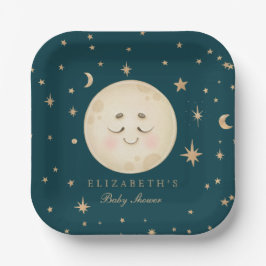 Niedlich Moon und Star Navy Babydusche Pappteller
