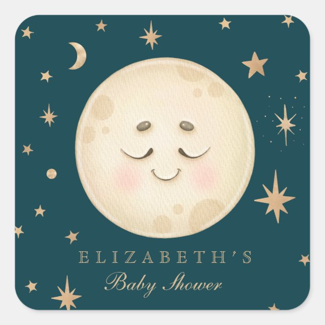 Niedlich Moon und Star Navy Babydusche Quadratischer Aufkleber (Vorderseite)