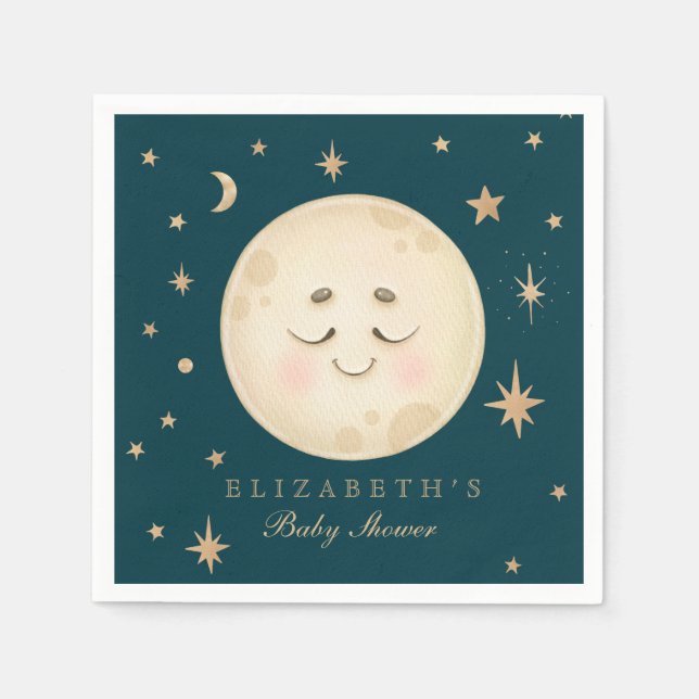 Niedlich Moon und Star Navy Babydusche Serviette (Vorderseite)