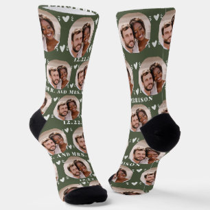Niedlich Moss Green Newlyweds Foto Wedding Socks Socken