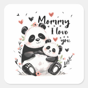 Niedlich Mother Baby Panda Quadratischer Aufkleber