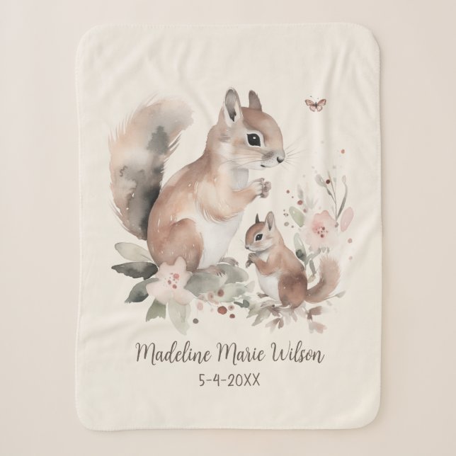 Niedlich Mother Baby Squirrel Name Birthdate Sherpadecke (Vorderseite)