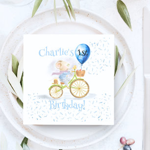 Niedlich Mouse Animal Bicycle Boy 1. Geburtstag Pa Serviette