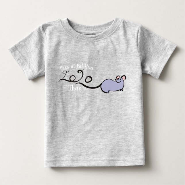 Niedlich Mouse Cartoon Rat Neujahr 2020 Name Baby Baby T-shirt (Vorderseite)