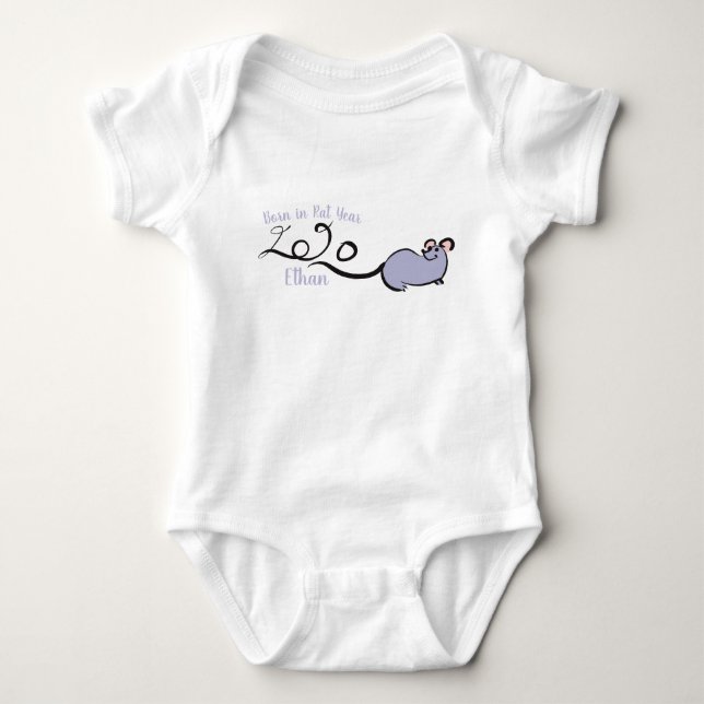 Niedlich Mouse Cartoon Rat Neujahr 2020 Name Bodys Baby Strampler (Vorderseite)
