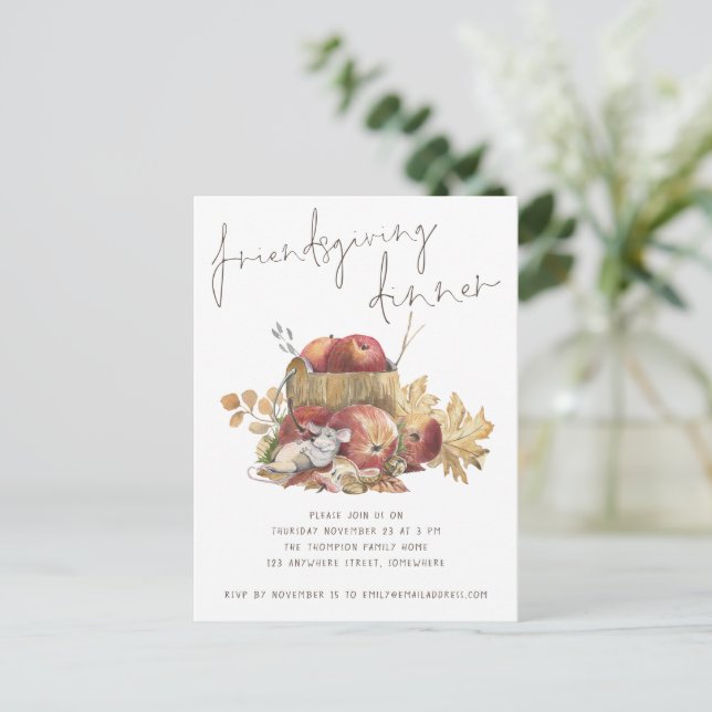 Niedlich Mouse Friendsgiving Dinner einladen Postk Einladungspostkarte (Stehend Vorderseite)