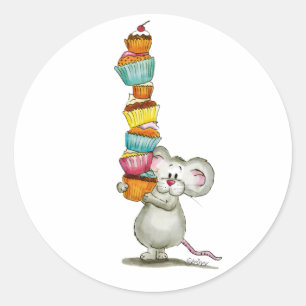 Niedlich Mouse trägt Cupcakes - von Gerda Steiner Runder Aufkleber