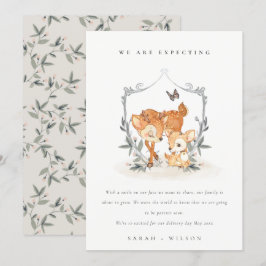 Niedlich Mum Deer Fawn Floral Wappen Kinderankündi Dankeskarte
