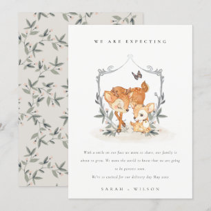 Niedlich Mum Deer Fawn Floral Wappen Kinderankündi Dankeskarte