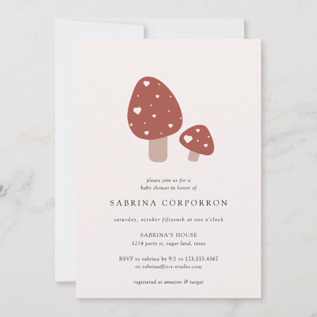 Niedlich Mushroom Minimalistischer Fall Baby Dusch Einladung (Vorderseite)