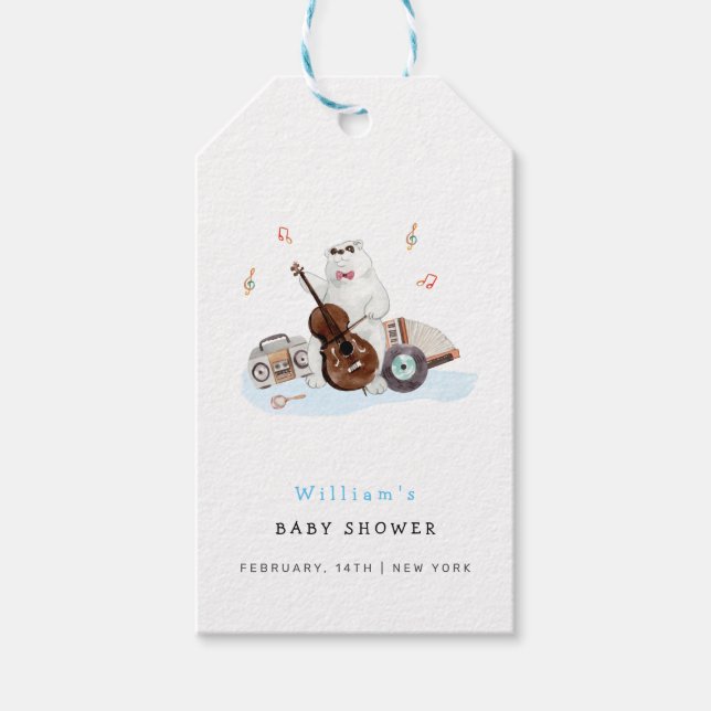 Niedlich Musician Polar Bear Baby Dusche Geschenkanhänger (Vorderseite)
