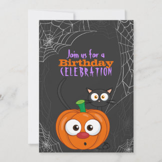 Niedlich n Spooky Scaredy Cat und Pumpkin Geburtst Einladung