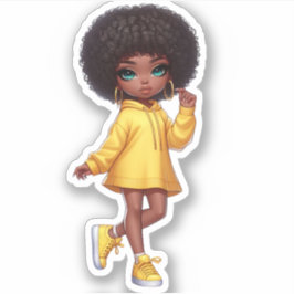 Niedlich nach Schwarz-Chibi-Mädchen/Gelb Aufkleber