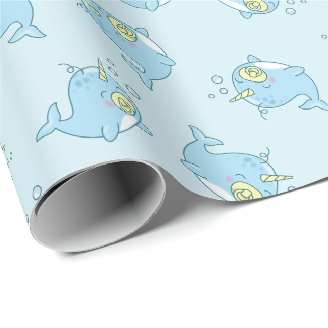 Niedlich Narwhal Baby Shower Kawaii Geschenkpapier (Rolleneckpunkt)